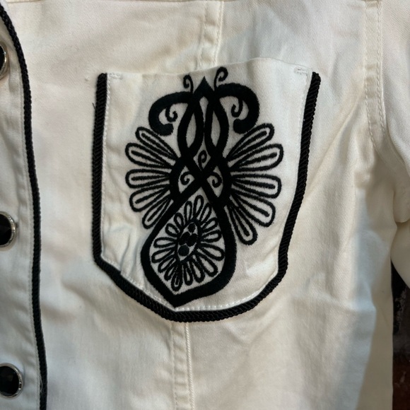 V Christina women’s embroidered boho hippie western demim jacket black/white M - Picture 2 of 6